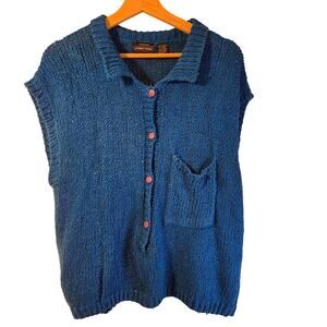 Jeanne Pierre Blue Knit Button-Up Top, Size L – For Casual Layering [0182]